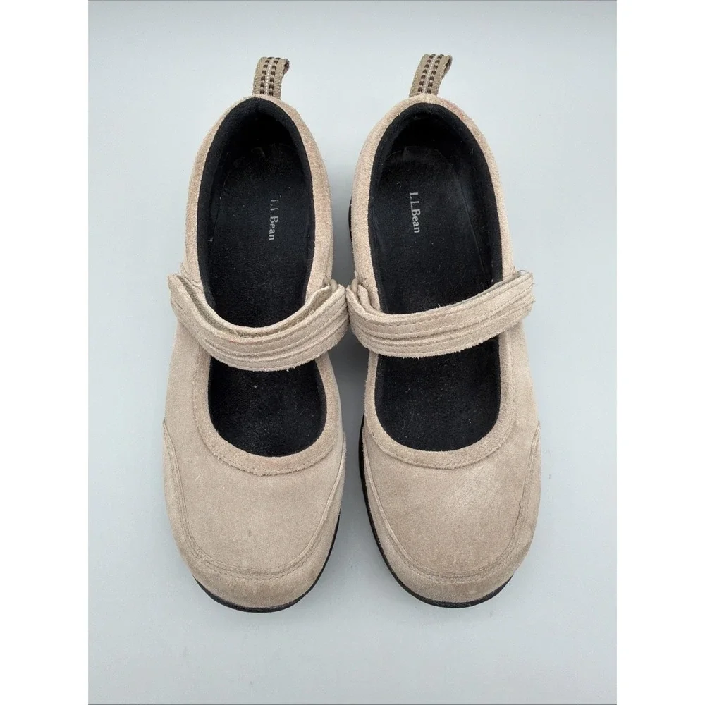 L.L. Bean Mary Jane Shoes Womens 9 Tan Suede Hook Loop 278614 Comfort Trail